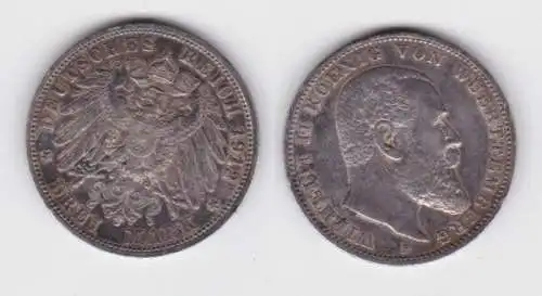 3 Mark Silbermünze Württemberg König Wilhelm II 1912 Jäger 175 (141960)