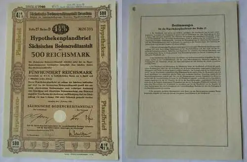 500 RM Schuldverschreibung Sächsische Bodencreditanstalt Dresden 1940 (129887)