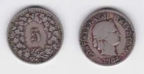 5 Rappen Kupfer Nickel Münze Schweiz 1882 B (138458)