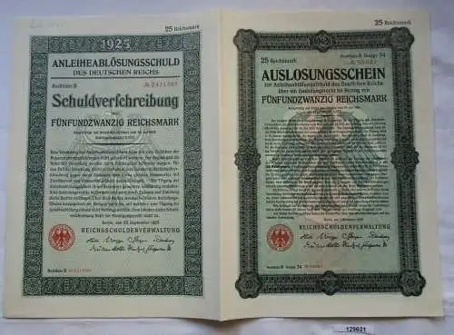 25 Mark Aktie Reichsschuldenverwaltung Berlin 25.September 1925 (129621)