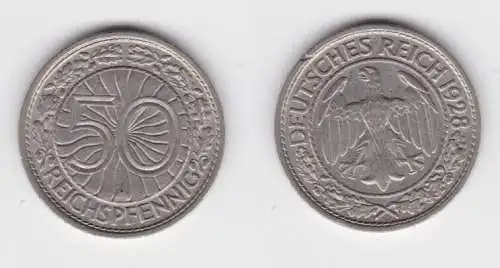 50 Pfennig Nickel Münze Weimarer Republik 1928 A (138894)