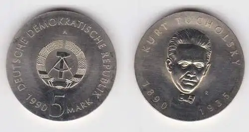 DDR Gedenk Münze 5 Mark Kurt Tucholsky 1990 Stempelglanz (141062)
