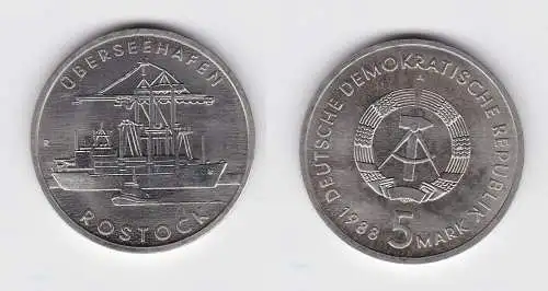 DDR Gedenk Münze 5 Mark Überseehafen Rostock 1988 (124009)