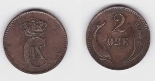 2 Öre Kupfer Münze Dänemark 1886 Delphin (133338)