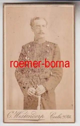 72500  Kabinett Foto Soldat mit Säbel aus Köln am Rhein um 1900