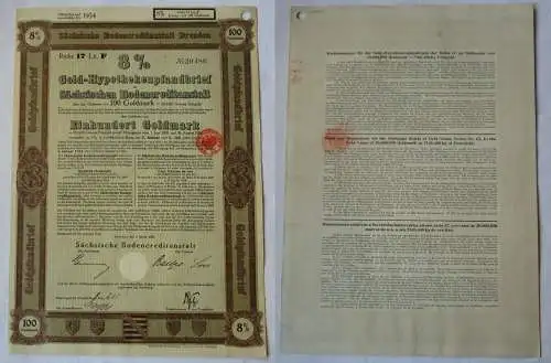 100 Goldmark Pfandbrief Sächsische Bodencreditanstalt Dresden 4.01.1928 (123130)