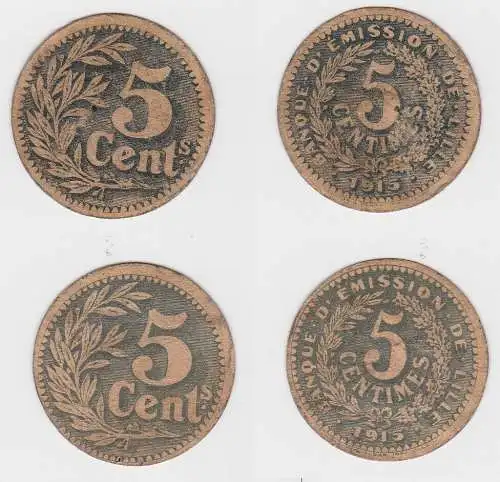2 x 5 Centimes Banknote Banque d Émission de Lille Frankreich 1915 (130117)