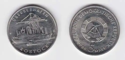 DDR Gedenk Münze 5 Mark Überseehafen Rostock 1988 (122009)