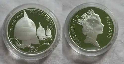 10 Dollar Silber Münze Fiji Fidschi Olympiade Athen 2004 Segeln PP (147168)