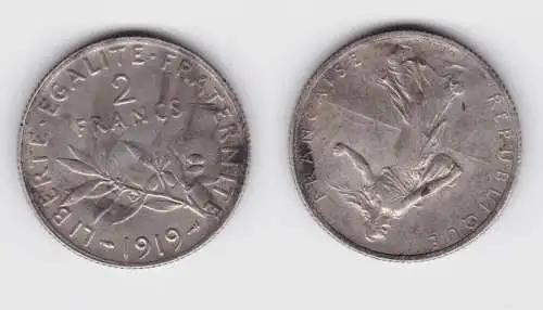 2 Franc Silber Münze Frankreich 1919 ss (143884)