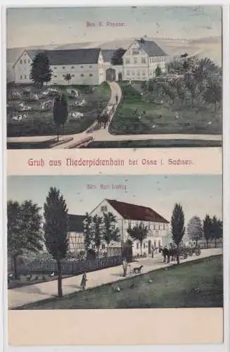 900093 AK Gruß aus Niederpickenhain bei Ossa - Gasthof und Vierseitenhof 1908