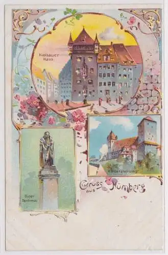 900489 AK Gruss aus Nürnberg - Kaiserstallung, Dürer Denkmal, Nassauer Haus