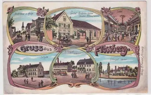 19065 Ak Lithographie Gruß aus Flössberg Rittergut, gasthof usw. um 1910