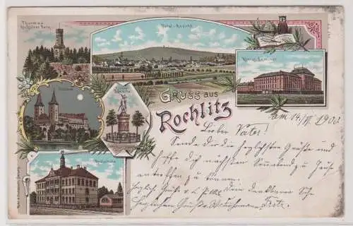 97897 Ak Gruss aus Rochlitz - Realschule, Schloss, Königl. Seminar, Thurm 1900