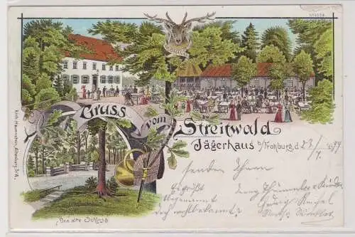 26965 Ak Gruss vom Streitwald Jägerhaus b. Frohburg - Schloss u. Biergarten 1899