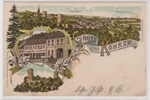 68235 Ak Gruss aus Kohren - Rittergut Sahlis, Rathaus, Ruine, Totalansicht 1904