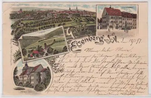 900756 AK Gruss aus Eisenberg - Superintendentur, Schloss, Totalansicht 1897