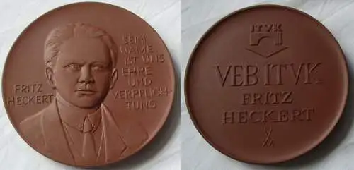 Braune DDR Porzellan Medaille VEB ITVK Fritz Heckert Karl Marx Stadt (157959)