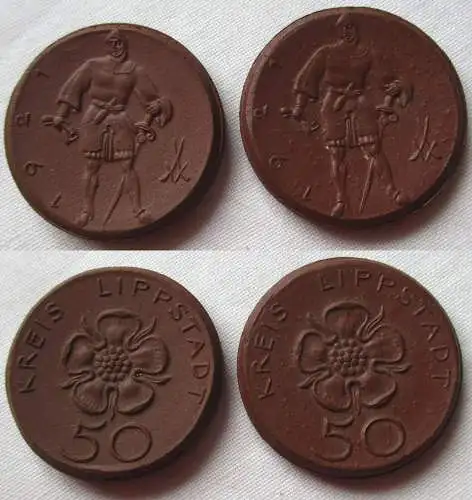 2 x 50 Pfennig Porzellan Münzen Kreis Lippstadt 1921 (156678)