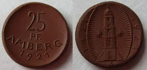 Porzellan Münze 25 Pfennig Stadt Amberg 1921 (156560)