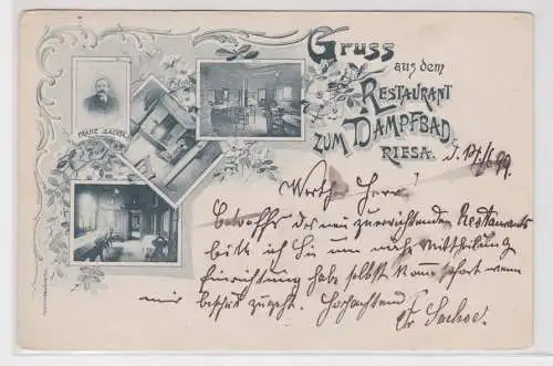 900547 Mehrbild Ak Gruß aus dem Restaurant zum Dampfbad Riesa 1899