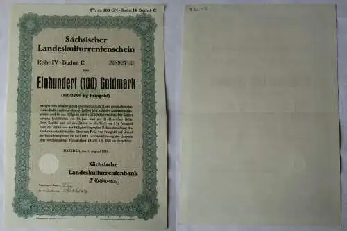 100 Goldmark Rentenschein Landeskulturrentenbank Sachsen Dresden 1928 (157169)