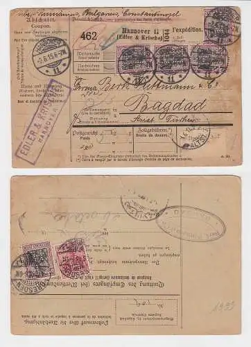 83229 Paketkarte Hannover 1915 nach Bagdad Irak mit 2,60 Frankatur 1.Weltkrieg