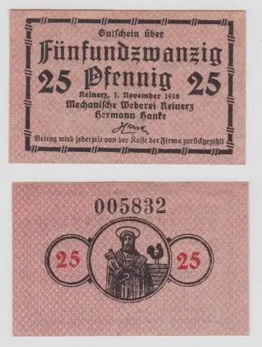 25 Pfennig Banknote Notgeld Reinerz Mechanische Weberei 1918 (138047)