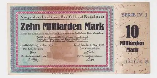 10 Milliarden Mark Banknote Inflation Saalfeld Rudolstadt 1923 (127164)