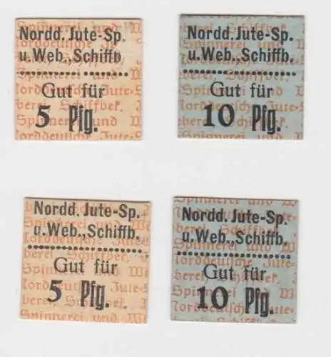 5 und 10 Pfennig Banknoten Nordd.Jute-Sp. u. Web., Schiffb. um 1920 (138529)