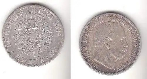 2 Mark Silbermünze Preussen Kaiser Wilhelm I. 1876 A Jäger 96  (111500)