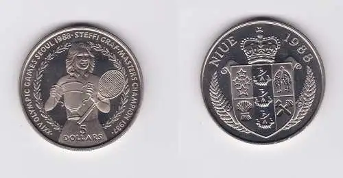 5 Dollar Nickel Münze Niue 1987 Olympiade Seoul 1988 Steffi Graf  (127312)