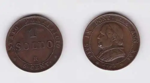 1 Soldo Kupfer Münze Vatikan Pius IX. 1866 (127001)