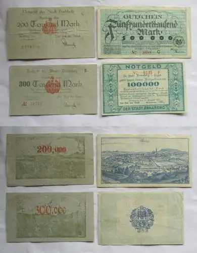 4 x Banknoten 100 bis 500 Tausend Mark Annaberg und Buchholz 1923 (145036)
