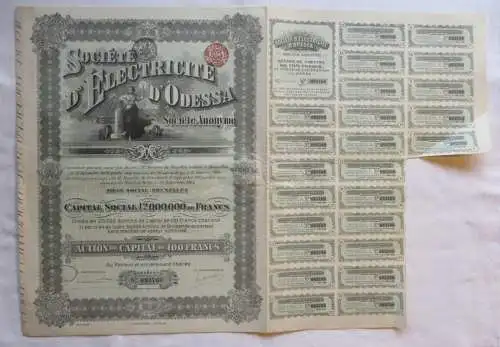 100 Francs Aktie Société d'Électricite d'Odessa 1913 Brüssel (128775)