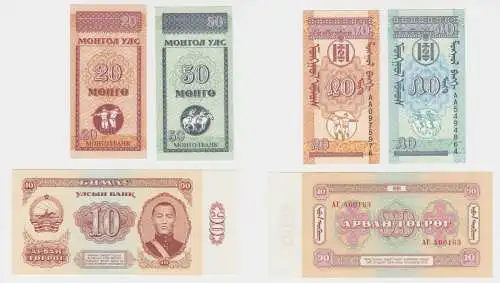20 & 50 Mongo & 10 Tugrik Banknoten Mongolei Mongolia kassenfrisch (138322)