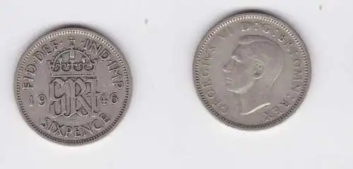 6 Pence Silber Münze Großbritannien  Georg VI. 1946 (127017)