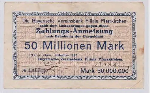 50 Millionen Mark Banknote Inflation Pfarrkirchen September 1923 (126265)