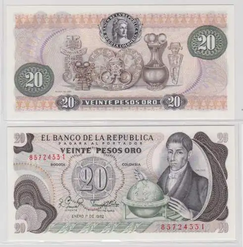 Geldschein Banknote Colombia Kolumbien 20 Pesos Oro 1982 UNC P409 (133063)