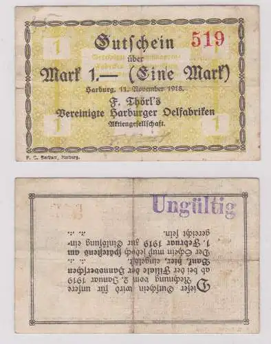 1 Mark Banknote F.Törls vereinigte Harburger Ölfabriken 11.11.1918 (126157)