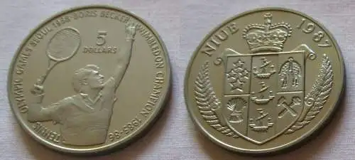 5 Dollar Nickel Münze Niue 1987 Olympiade Seoul 1988 Boris Becker  (126121)