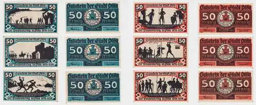 6x 50 Pfennig Banknote Notgeld Stadt Plön 1921 (137589)