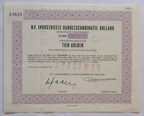 10 Gulden Aktie Industriehandelskombination Holland 's-Gravenhage 1965 (131373)