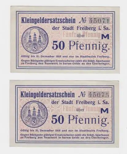 2x 50 Pfennig Banknoten Notgeld Stadt Freiberg in Sachsen (137407)
