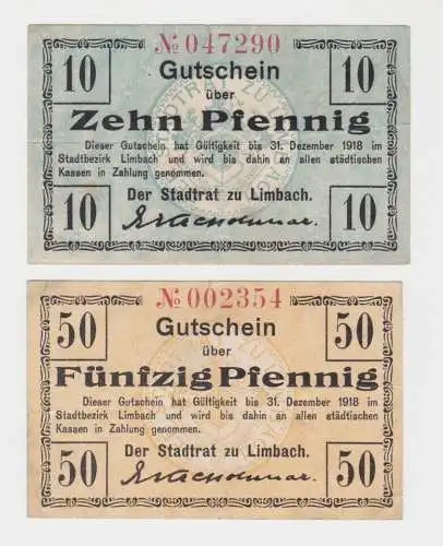 10 + 50 Pfennig Banknote Notgeld Stadt Limbach -Oberfrohna (135629)
