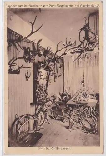 48621 Ak Jagdzimmer im Gasthaus zur Post in Vogelsgrün bei Auerbach um 1910