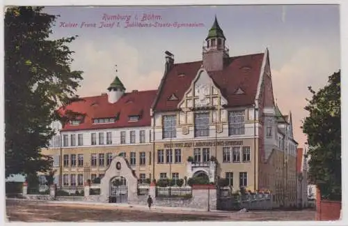 63908 Ak Rumburg in Böhmen Kaiser Franz Josef Jubiläums Staats Gymnasium 1914