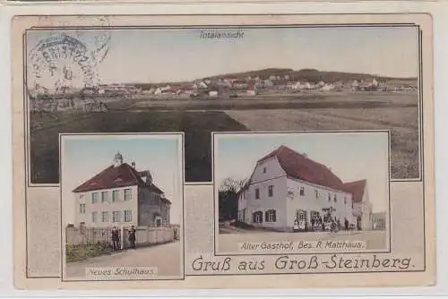 79786 Mehrbild Ak Gruß aus Groß-Steinberg alter Gasthof, Schulhaus  usw. 1914