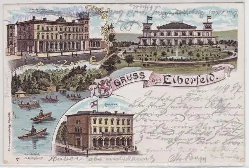 09812 Ak Lithographie Gruß aus Elberfeld Hauptpostamt usw. 1897