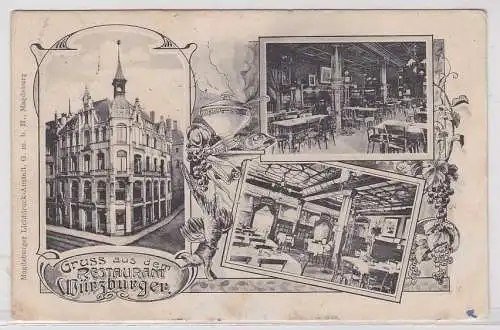 29148 Ak Gruß aus dem Restaurant Würzburger in Magdeburg 1912